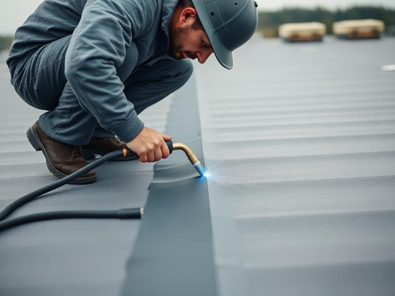Heat-welding membrane seam on commercial roof